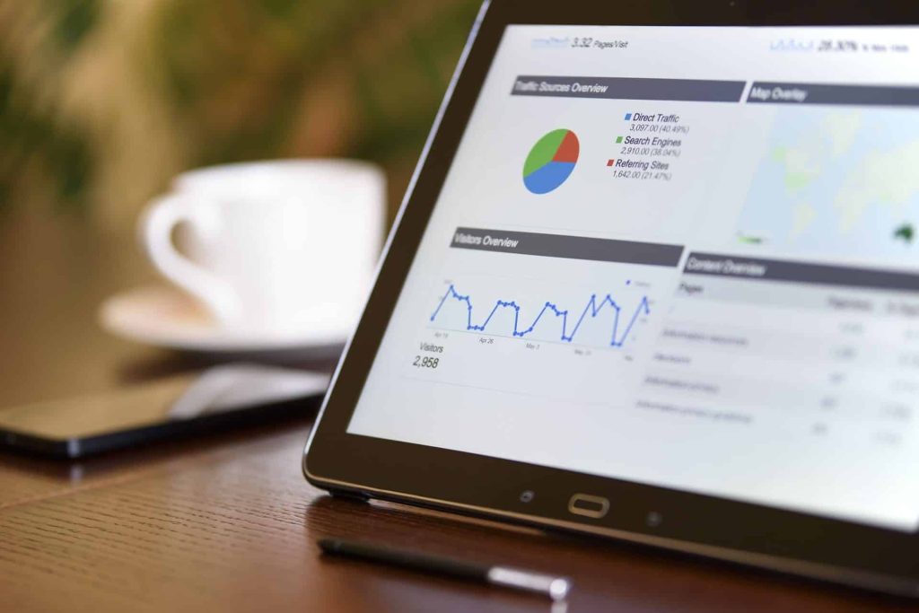 Digital marketing concept with charts and online marketing icons