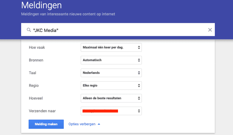 Google Alerts instellen meldingen