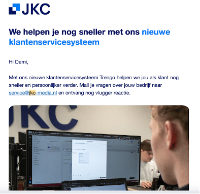 Salutation in a JKC newsletter, email marketing tips from JKC
