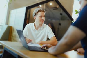 Employee talking about content strategy