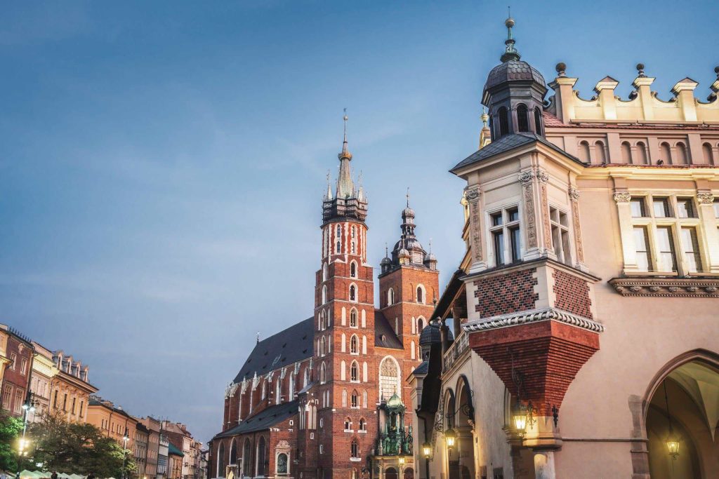 St. Mary’s Basilica and the Cloth Hall on the Main Market Square in Kraków