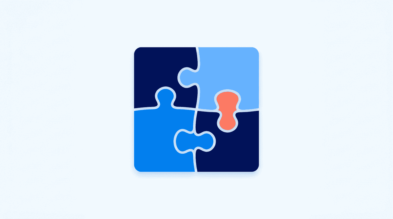 Illustratie: MECE — puzzelstukken die samen één geheel vormen, zonder overlap en zonder gaten