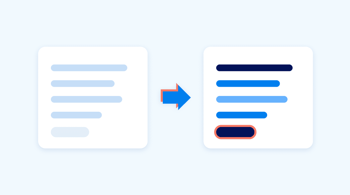 Illustration: on the left a page with too little contrast, on the right the same page with readable contrast and a clear focus outline